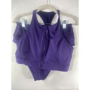 FABLETICS 2 PIECE PURPLE BATHING SUIT HIGH NECK  ZIPPER RACER BACK SZ MED NWT